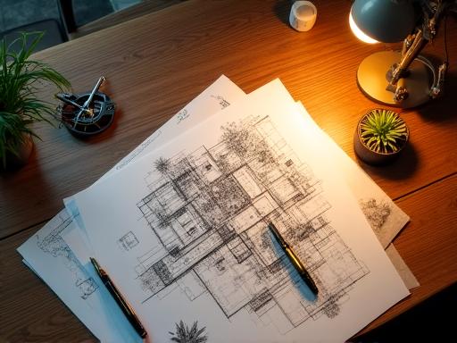 Elegancki stół projektowy z planami ogrodu